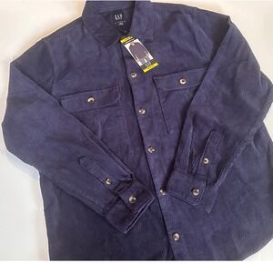 GAP Mens Corduroy Shirt Navy Blue Button Down Long Sleeve Top Medium NWT‎